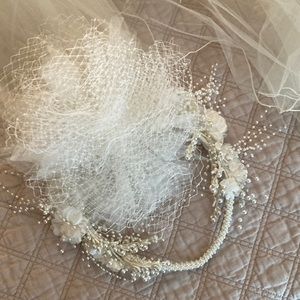 Vintage 80's Bridal Beaded Headpiece and Veil